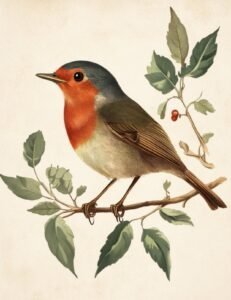 Robin on Leafy Branch