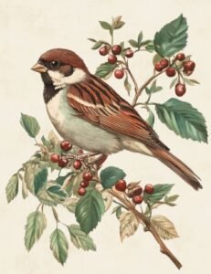 Sparrow with Cherries