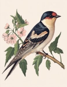 Swallow and Pale Pink Petals