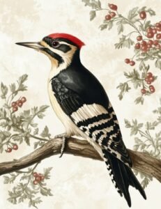 Red-Crested Woodpecker and Berry Branches