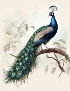 Regal Peacock with Blossoms