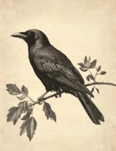 Sepia Raven with Leaves