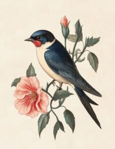 Swallow with Coral Hibiscus