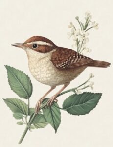 Brown Wren with White Florals