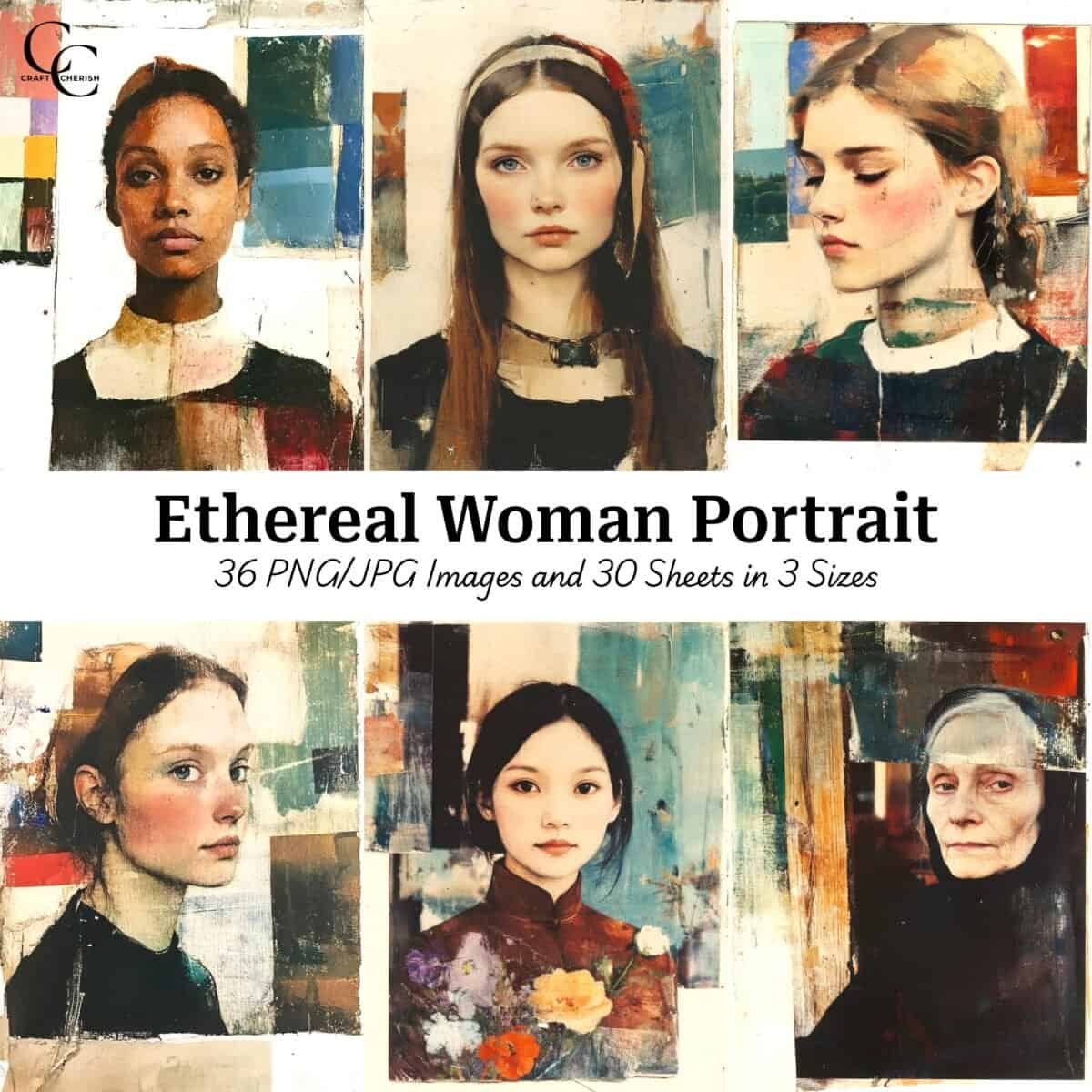 36 Ethereal Women Collage Grunge Art, Serene Renaissance Ladies, Vintage Mixed Media Papercraft, Junk Journal, Scrapbook, Digital Download