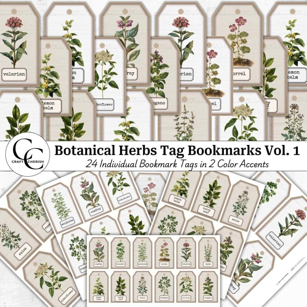 Classic Botanical Herbs Tag Bookmarks Vol. 1, Botanical Tags for Junk ...