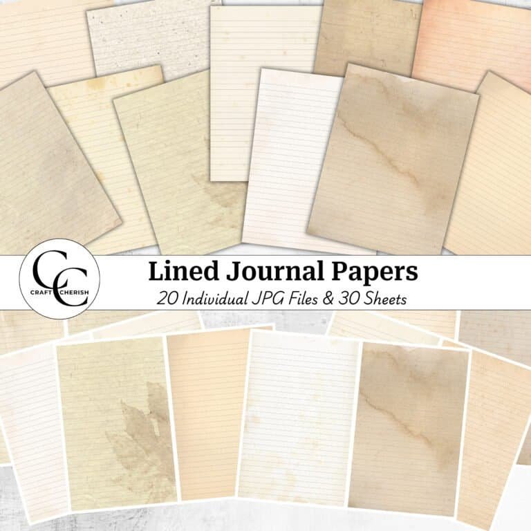 Lined Journal Paper, Vintage Lined Page, Plain Notebook Paper for Junk Journals & Scrapbooks