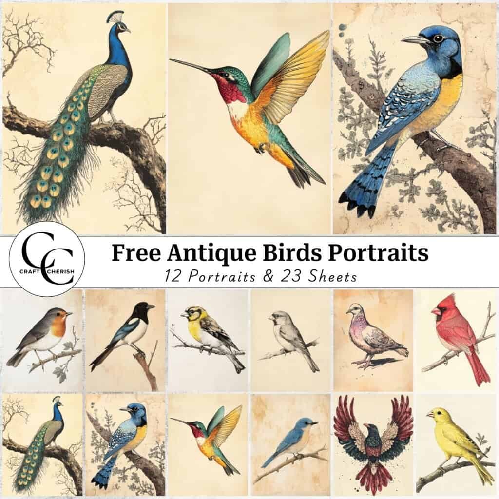 12 Free Antique Birds Portrait Images โ Vintage Printable Sheets & Ephemera for Junk Journals Vol. 1