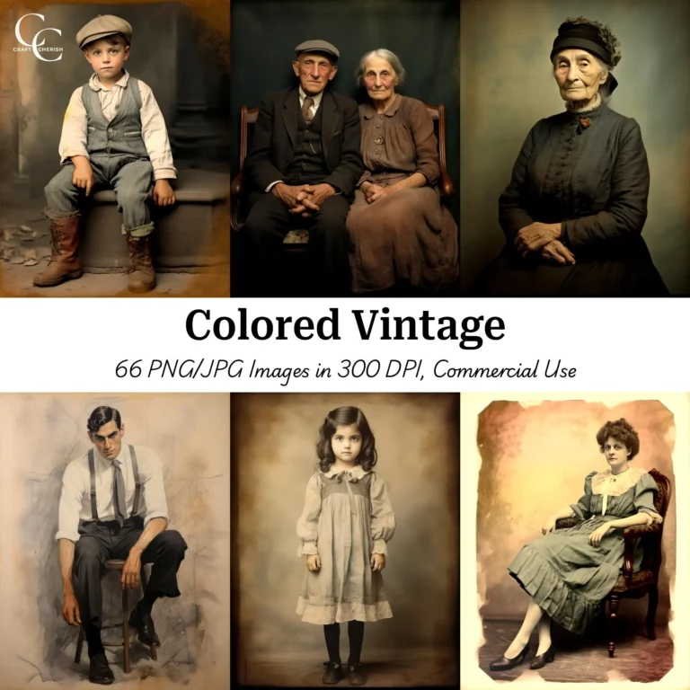 66 Hand Colored Vintage Portrait Printable Images, Old Vintage Faces, Vintage Collage, Paper Craft, Journals, Scrapbooks, Digital Downloads