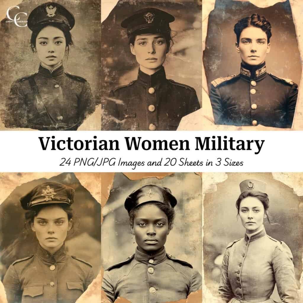 24 Victorian Women Military Portrait, Vintage Old Army Lady Officer, Paper Craft, Vintage Collage, Digital Download fo Junk Journals, Scrapbooks