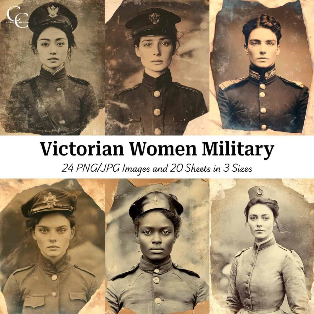 24 Victorian Women Military Portrait, Vintage Old Army Lady Officer, Paper Craft, Vintage Collage, Digital Download fo Junk Journals, Scrapbooks