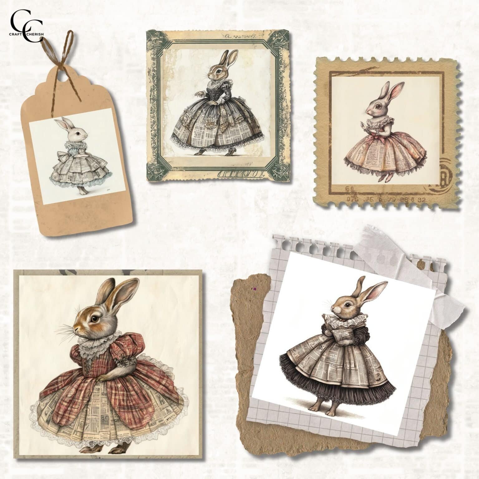 12 Free Vintage Rabbit Images – Printable Sheets & Ephemera for Junk ...