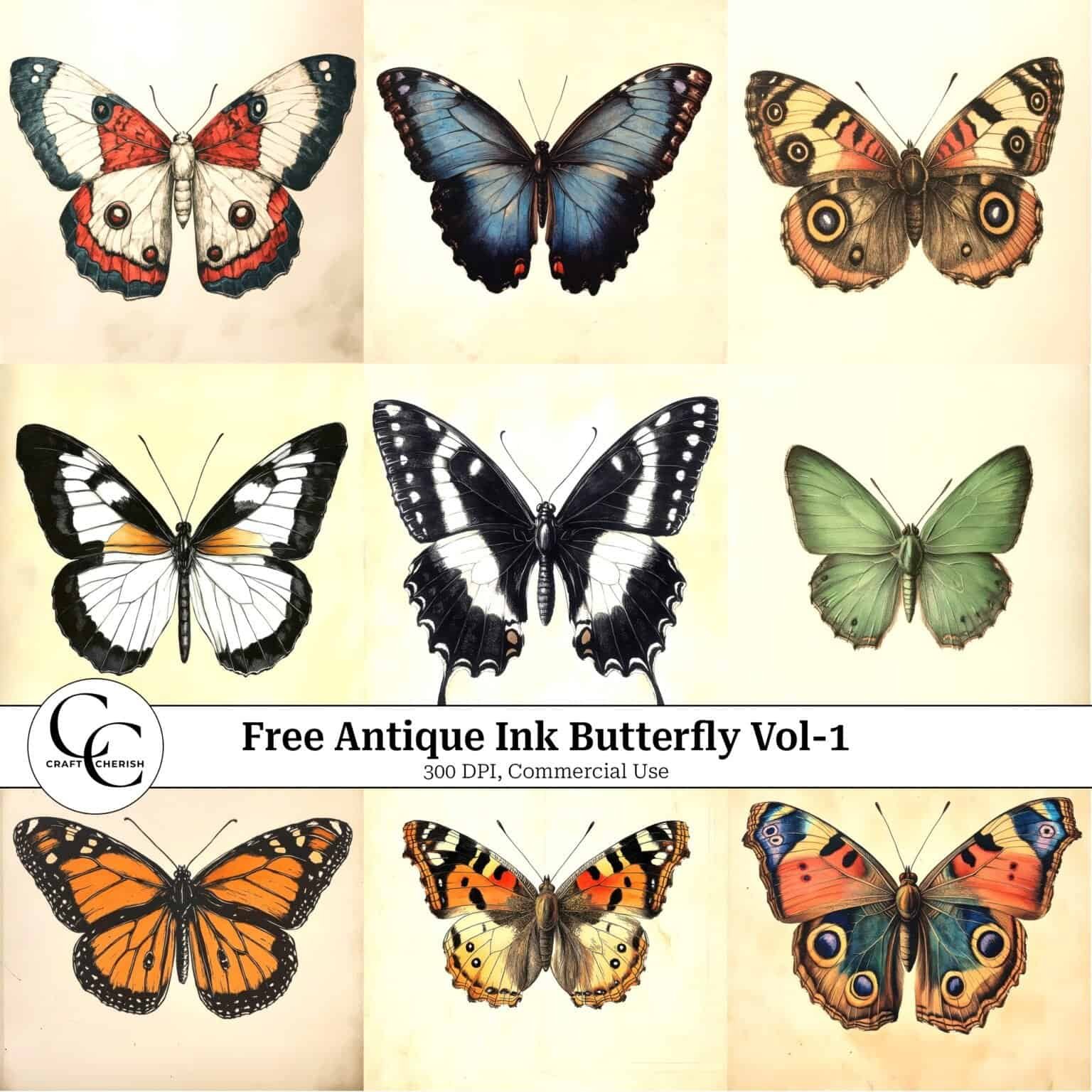 12 Free Vintage Butterfly Images – Printable Sheets & Ephemera for Junk ...