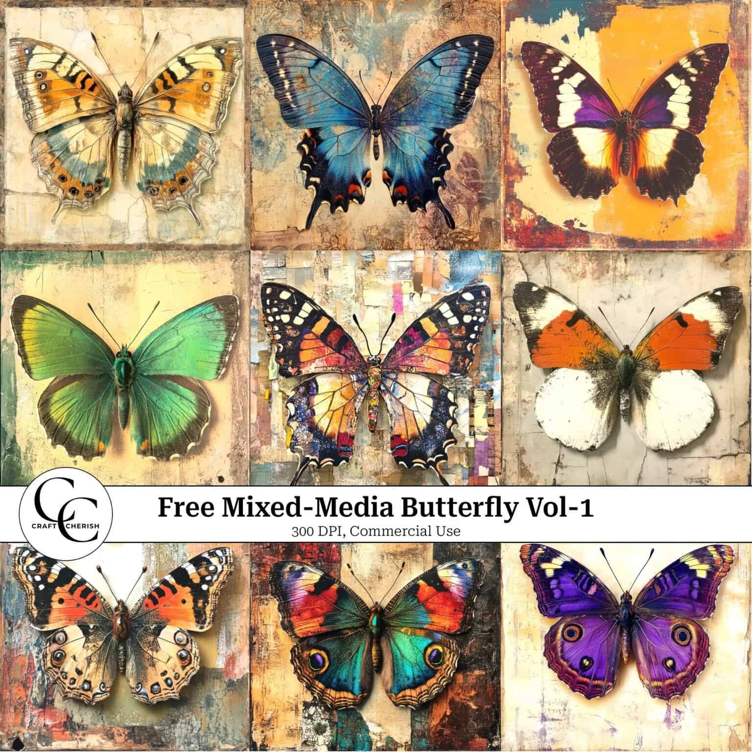 12 Free Mixed-Media Butterfly Images – Vintage Printable Sheets ...