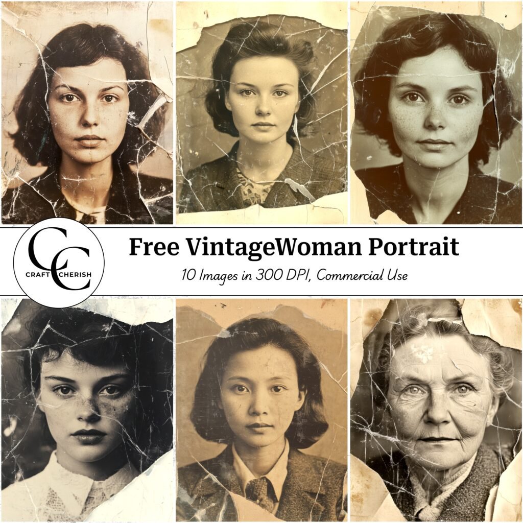 10 Free Vintage Black and White Woman Portrait Images - Printable Sheets for Junk Journals