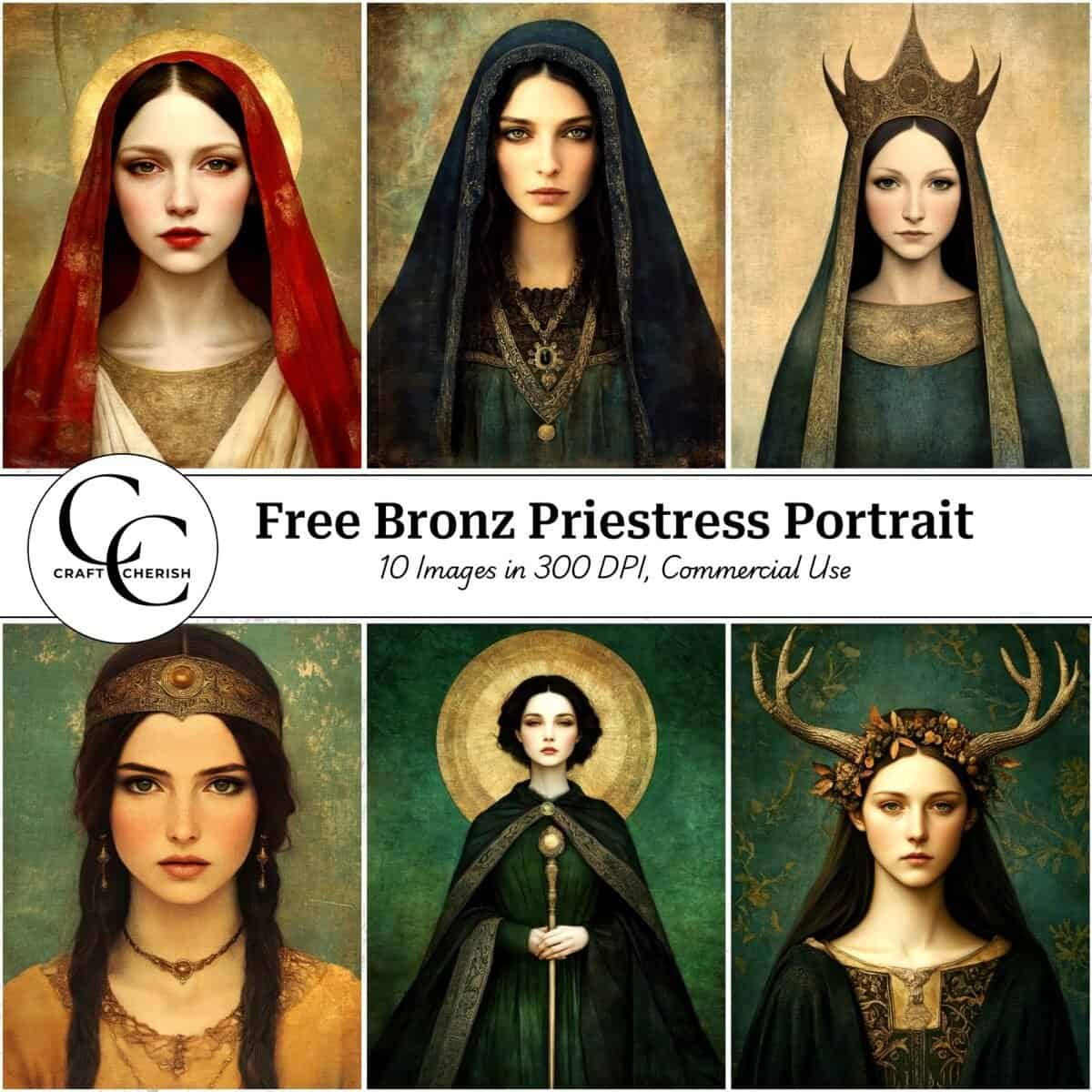 10 Free Bronze Age Priestress Portrait Images - Printable Sheets for Junk Journals