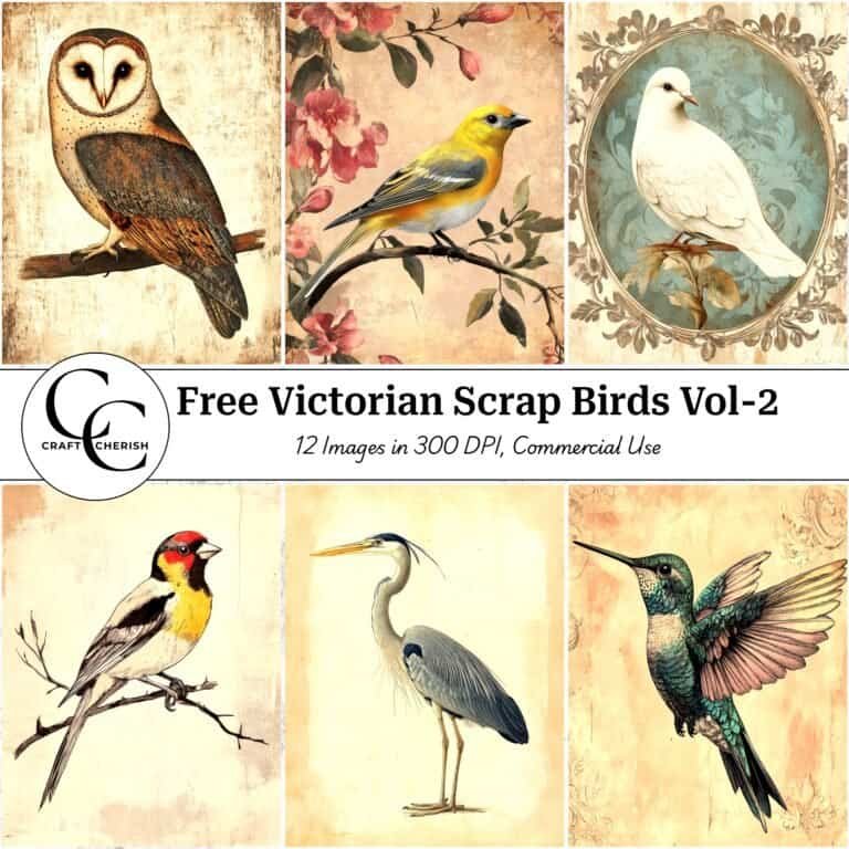 12 Free Vintage Bird Portrait Images – Victorian Scrap Style Ephemera & Printable Sheets for Junk Journal Vol. 2