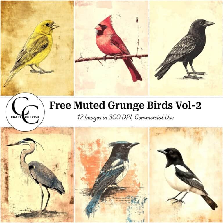 12 Free Vintage Bird Images – Muted Grunge Ephemera & Printable Sheets for Junk Journal Vol. 2