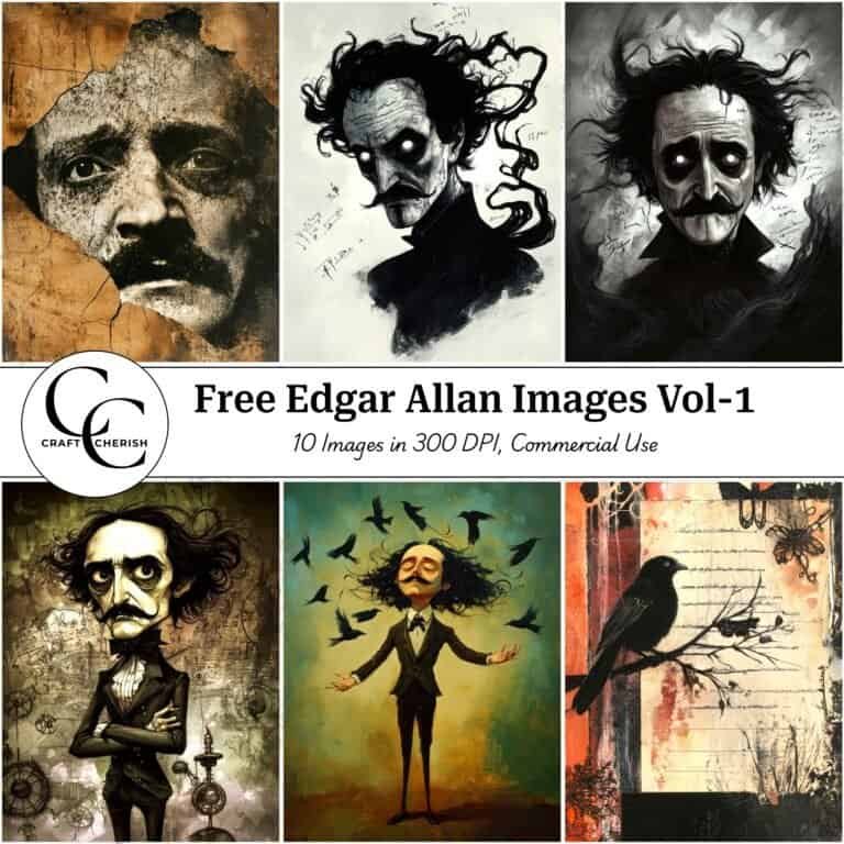 10 Free Edgar Allan Poe Portrait Images – Vintage Printable Sheets & Ephemera for Junk Journals Vol.1
