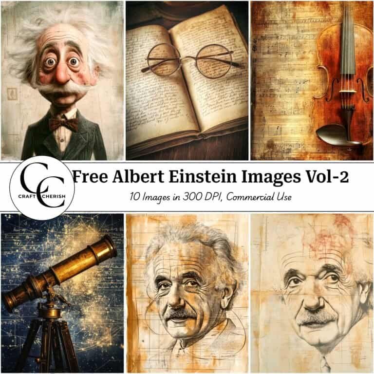 10 Free Vintage Portrait Images of Albert Einstein – Printable Ephemera Sheets for Junk Journals Vol. 2