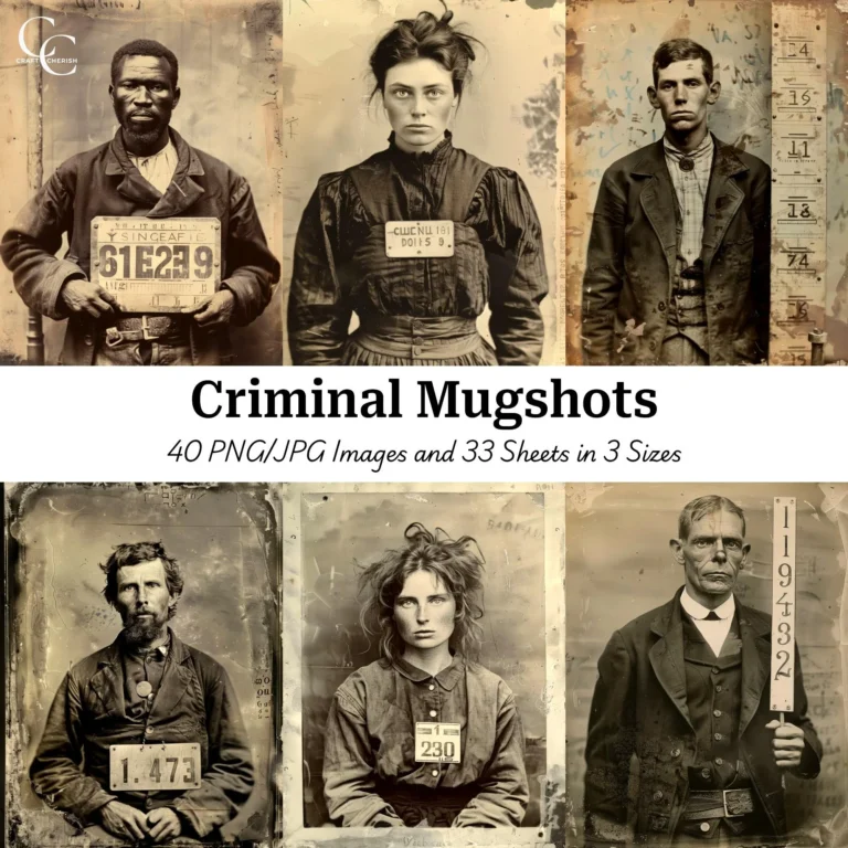 40 Notorious Criminal Mugshot Images, Crime Photos, Vintage Portraits, High Quality, Digital Download for Paper Craft, Junk Journals & Scrapbooks