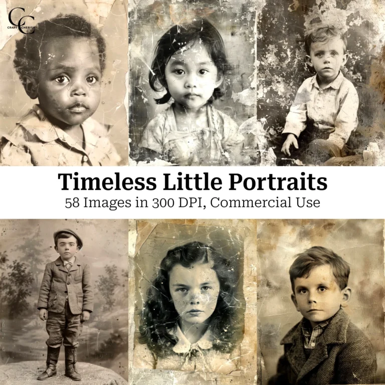 58 Vintage Collage Kids Portrait Images, Antique Photos, Old Child Photos Collection, Paper Craft, Junk Journal, Scrapbook, High Quality Digital Download