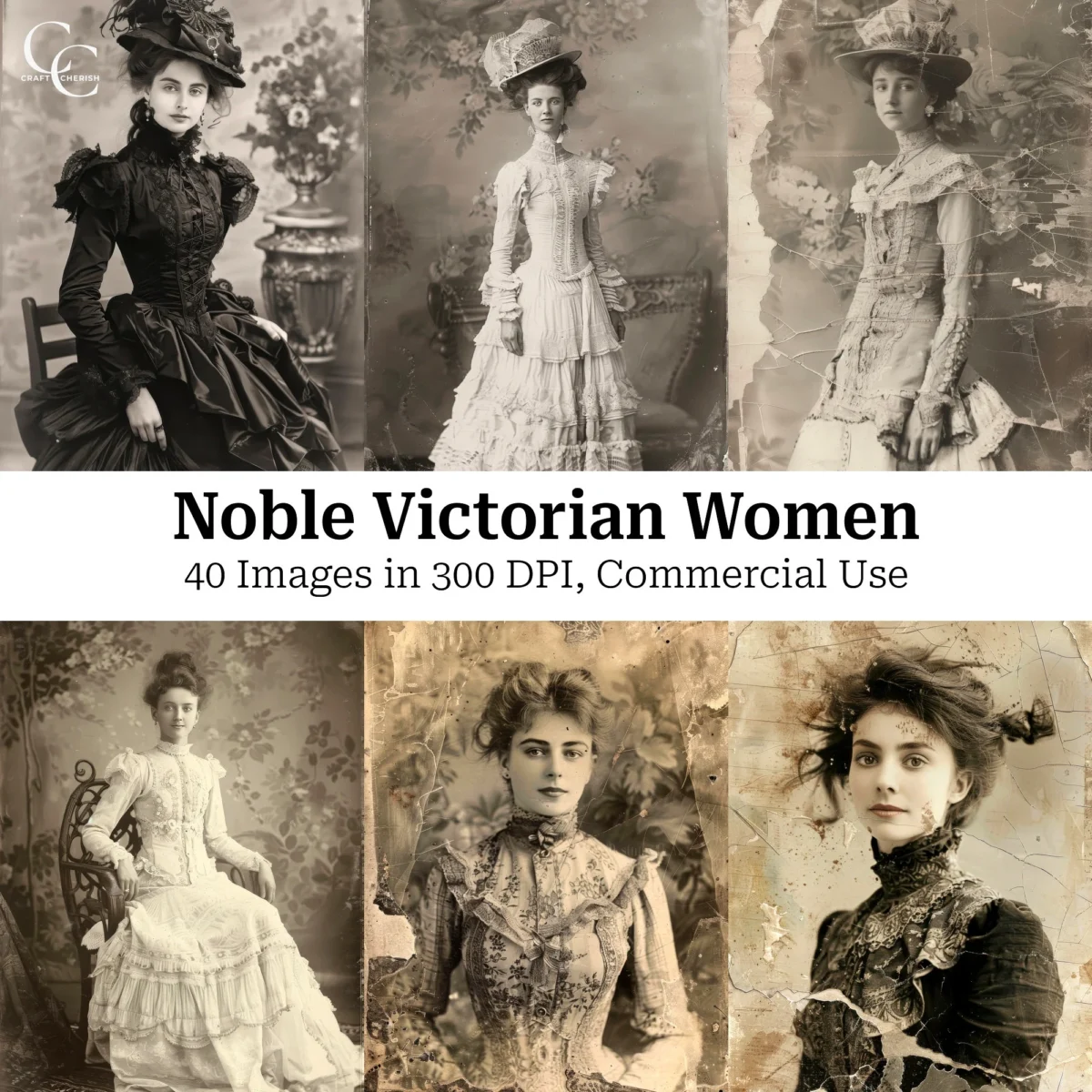 40 Victorian Lady Portrait Printable Images, Old Noble Victorian Women Photos Collection, High Quality Digital Download Paper Craft, Junk Journals, Scrapbooks