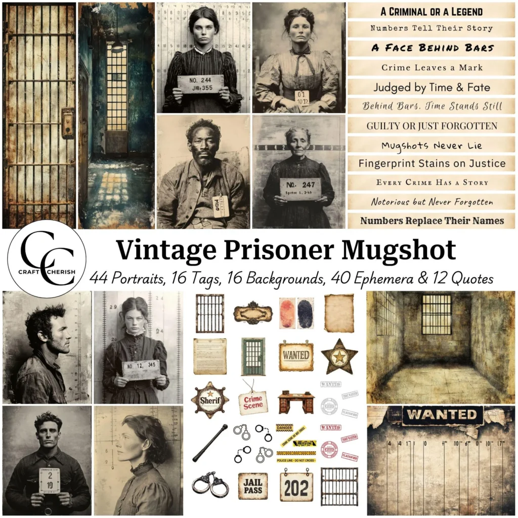 116 Vintage Criminal Prisoner Mugshot Images, Portraits, Landscapes, Bookmar Tags, Papercraft, Junk Journal, Scrapbook, Digital Download, CU