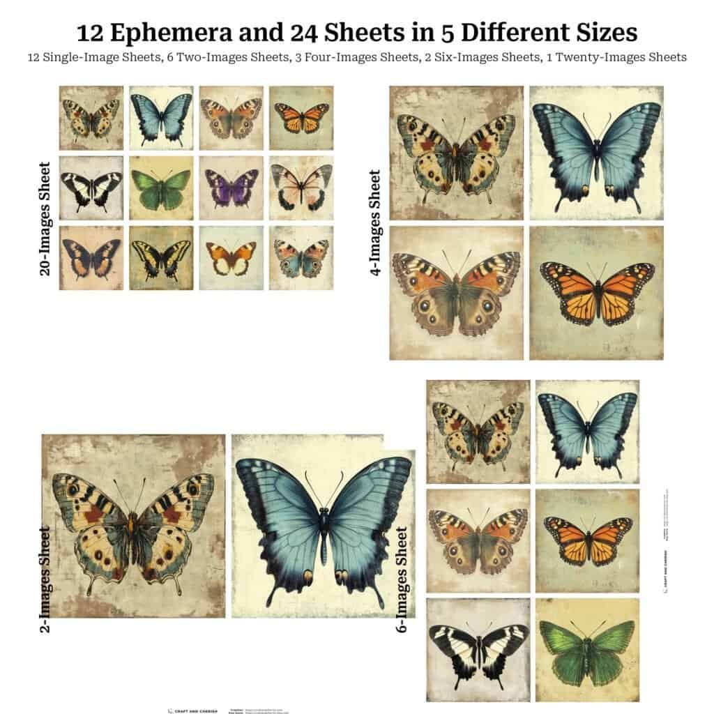 12 Free Antique Line Art Muted Grunge Butterfly Images – Vintage ...