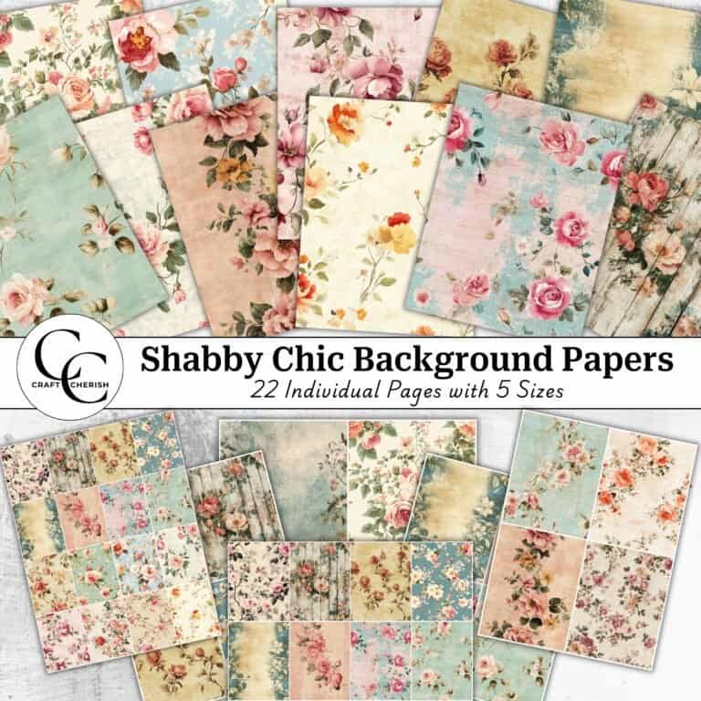 22 Floral Shabby Chic Background Paper Images, Vintage Junk Journal Page, Antique Printable, Collage Sheet, Scrapbook Page, Digital Download