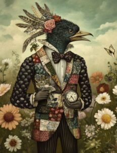 Floral Dandybird with Clock