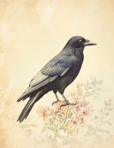Blackbird on Watercolor Florals
