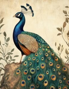 Elegant Peacock with Classic Tail Feathers