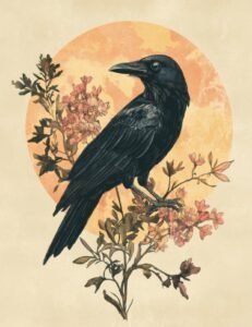 Raven with Warm Sunset Circle