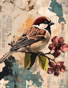 Sparrow with Red Blossoms