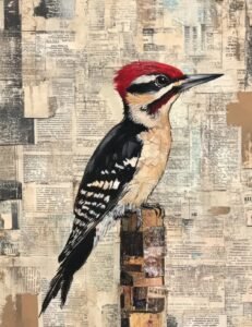 Woodpecker on Patched Newspaper