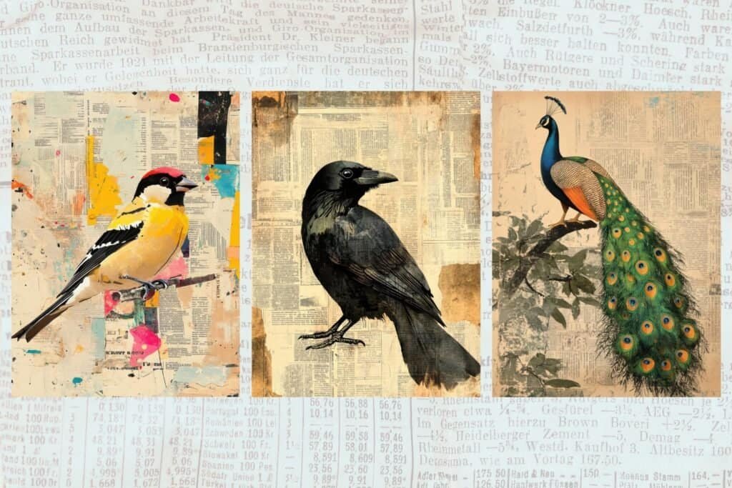 Newspaper Collage Bird Images V2