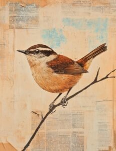 Wren on a Blue-Painted Background
