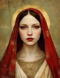 Bronze Priestess in Crimson Veil