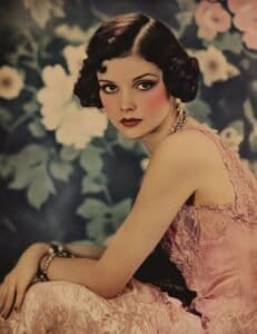 Retro Glamour Portrait with Floral Backdrop
