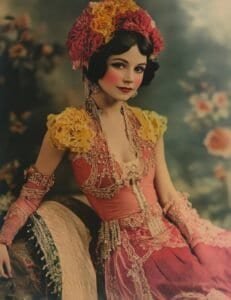Ornate Beaded Ensemble with Floral Headdress