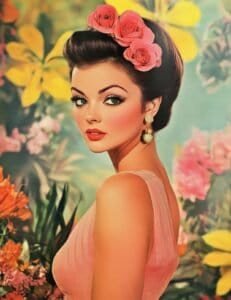 Soft Portrait with Pink Roses in Hair