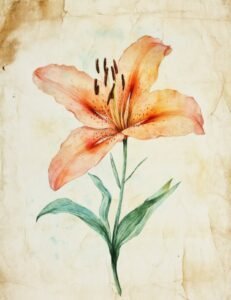 Single Orange Lily on Cream Paper