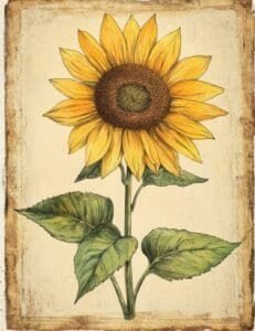Classic Sunflower with Green Leaves