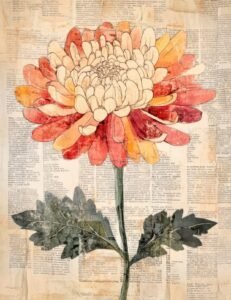 Orange & Crimson Chrysanthemum with Sepia Tones