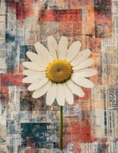 Center Daisy on Rusty Patchwork Collage