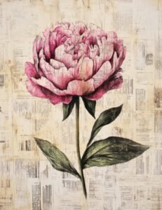 Pink Peony with Detailed Shading and Vintage Paper Texture