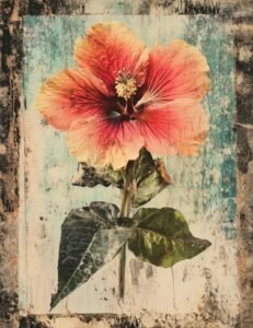Realistic Hibiscus with Grunge Frame