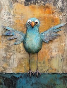 Big-Eyed Blue Bird Collage