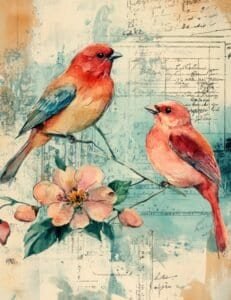 Rose & Red Birds Collage